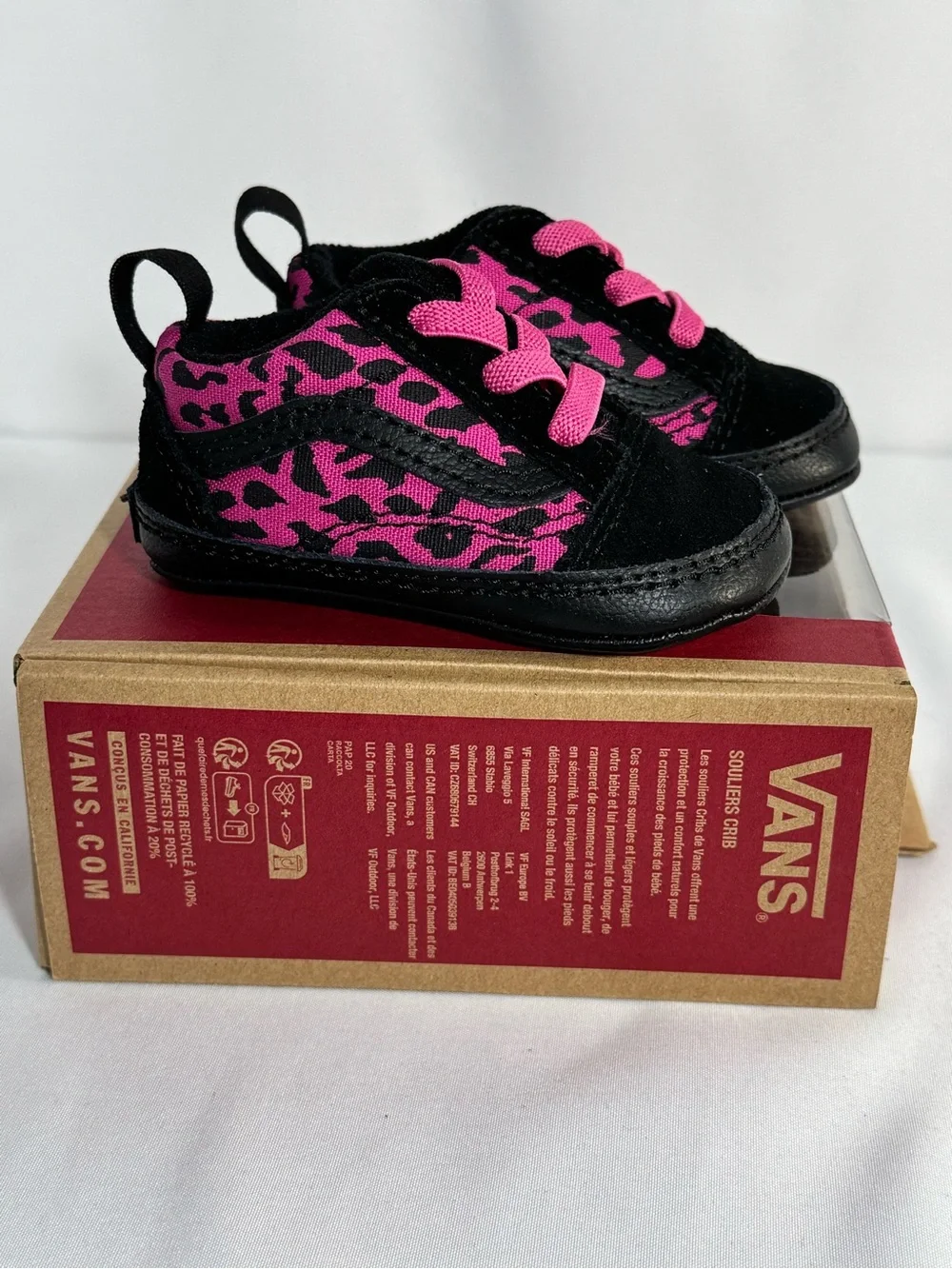 Vans Crib Shoes Black and Pink Leopard Print size 2